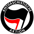 Antifaschistische Aktion mit schwarzer und roter Fahne (Rand).svg