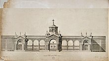 Architect Ernesto Pirovano's original drawing of the entrance facade of the Monumental Cemetery of Mortara