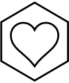 Aromantic heart symbol. The hexagon is a visual pun on the chemical structure of aromatic hydrocarbons ("aromatic"≈"aromantic").