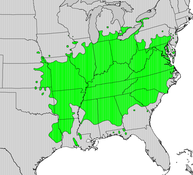 Natural range of Asimina triloba