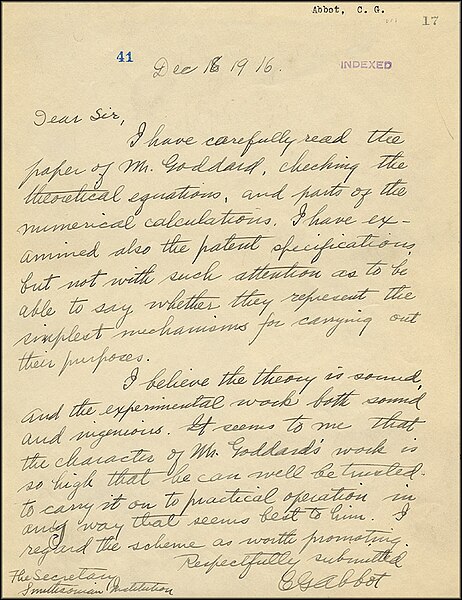 File:Assistant Secretary Abbot to Secretary Walcott on Goddard's Proposal (December 16 1916).jpg