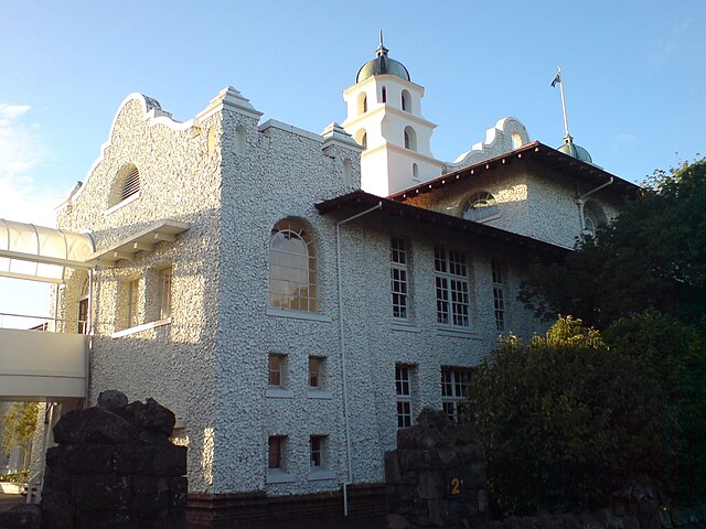 A view of the main building.