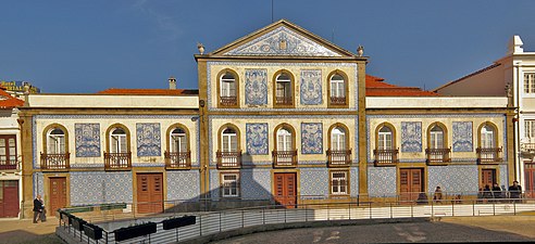 Façade of a grand house in Aveiro, Portugal.