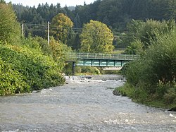 Bystřička (Bystřice) těsně nad ústím do Vsetínské Bečvy v obci Bystřička