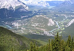 Bow Valley and the town of Banff Banff from Sulphur Mtn 2005.jpg