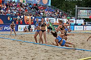 Deutsch: Beachhandball Europameisterschaften 2019 (Beach handball Euro); Tag 6: 7. Juli 2019 – Spiel um Platz Drei, Frauen, Kroatien-Niederlande 0:2 (14:23, 20:22) English: Beach handball Euro; Day 6: 7 July 2019 – Women's Bronze Medal Match – Croatia-Netherlands 0:2 (14:23, 20:22)