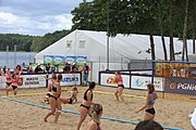 Deutsch: Beachhandball Europameisterschaften 2019 (Beach handball Euro); Tag 3: 4. Juli 2019 – Frauen, Platzierungsrunde Gruppe III, Schweiz-Nordmazedonien 2:0 (21:6, 23:20) English: Beach handball Euro; Day 3: 4 July 2019 – Women Consolation Round Group III – Switzerland-North Macedonia 2:0 (21:6, 23:20)