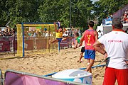 Deutsch: Beachhandball bei den Olympischen Jugendspielen 2018; Tag 7, 13. Oktober 2018; Jungen, Finale – Portugal-Spanien 1:2 English: Beach handball at the 2018 Summer Youth Olympics at 13 October 2018 – Boys Gold Medal Match – Portugal-Spain 1:2