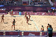 Deutsch: Beachhandball bei den Olympischen Jugendspielen 2018; Tag 4, 10. Oktober 2018; Mädchen, Vorrunde, Gruppe A - Ungarn-Chinese Taipei (Taiwan) 2:0 English: Beach handball at the 2018 Summer Youth Olympics at 10 October 2018 – Girls Preliminary Round Group A‎ – Hungary-Chinese Taipei 2:0