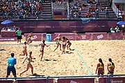 Deutsch: Beachhandball bei den Olympischen Jugendspielen 2018; Tag 4, 10. Oktober 2018; Mädchen, Vorrunde, Gruppe A - Ungarn-Chinese Taipei (Taiwan) 2:0 English: Beach handball at the 2018 Summer Youth Olympics at 10 October 2018 – Girls Preliminary Round Group A‎ – Hungary-Chinese Taipei 2:0