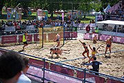 Deutsch: Beachhandball bei den Olympischen Jugendspielen 2018; Tag 3, 10. Oktober 2018; Mädchen, Vorrunde, Gruppe B - Niederlande-Argentinien 2:0 English: Beach handball at the 2018 Summer Youth Olympics at 10 October 2018 – Girls Preliminary Round Group B‎ – Netherlands-Argentina 2:0