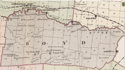 Boyd County NSW as shown on John Sands 1886 map). Boyd County NSW (John Sands 1886 map).png