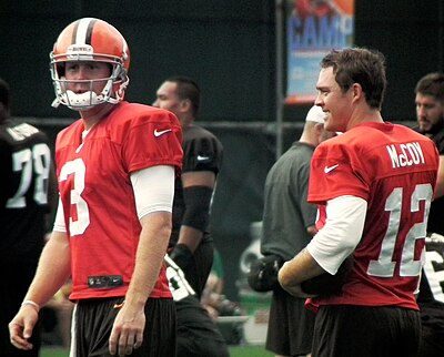 Weeden (left) and Colt McCoy during Browns training camp