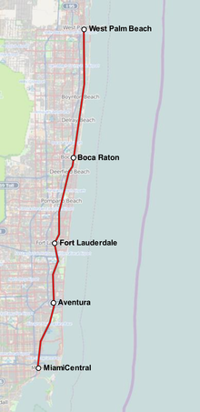 Map of the Brightline route