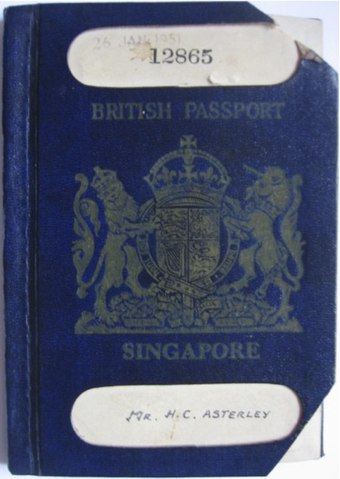 Historic Singaporean British passport of novelist H. C. Asterley, issued in 1951