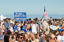 Anti-cull protesters on Perth's Cottesloe Beach in Western Australia in 2014 By hook and by crook.jpg