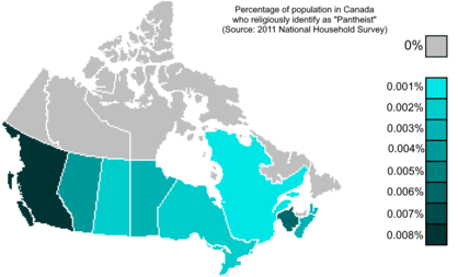 Canadian pantheist population by percentage (2011 National Household Survey)