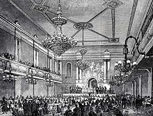 Interior of the Canterbury Hall, opened 1852 in Lambeth Canterbury Hall circa 1856.jpg