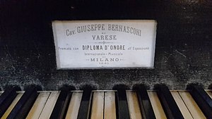 Cartiglio organo Giuseppe Bernasconi 1881