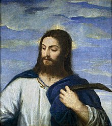 Christ, by Titian - (detail) 1553, oil on canvas, 68x62cm, Prado Museum Madrid. Christ, a gardener.jpg