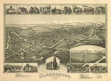 1898 bird's-eye view of Clarksburg Clarksburg, West Virginia 1898. LOC 75696677.jpg