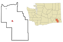 Columbia County Washington Incorporated und Unincorporated Gebiete Dayton Highlighted.svg