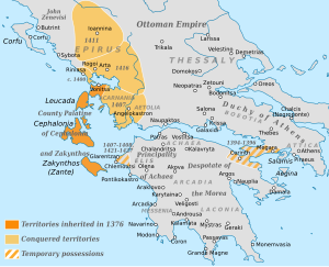 Carlo I Tocco's territorial expansion on the Greek mainland Conquests of Carlo I Tocco.svg