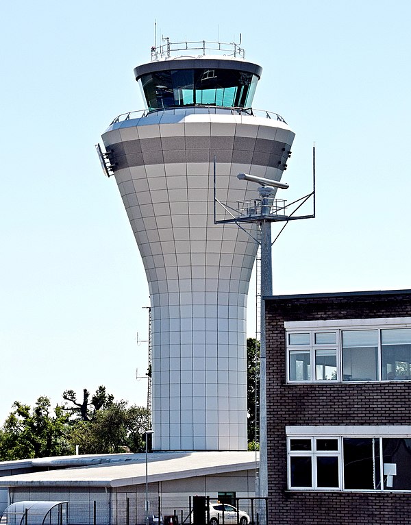 Control tower at Birmingham Airport, England.