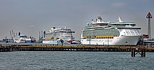 Aurora, AIDAprima and Navigator of the Seas at Southampton Cruise ships.jpg