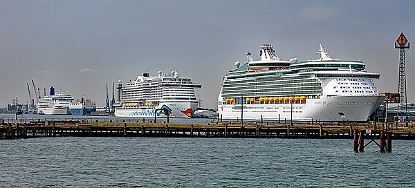 Aurora, AIDAprima and Navigator of the Seas at Southampton