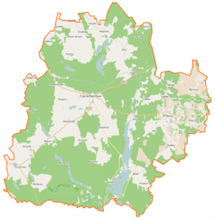 Mapa konturowa gminy Czarna Dąbrówka, na dole znajduje się punkt z opisem „Brzezinka”