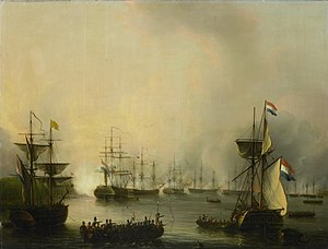 De beschieting van Palembang, Sumatra, 24 juni 1821 Rijksmuseum SK-A-1134.jpeg