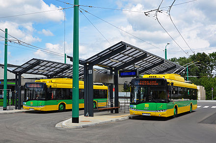 Two trolleybuses at Tychy railway station
