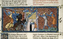 Scene from the siege of Avignon (from the Grandes Chroniques de France, 1332-1350) E108028.jpg