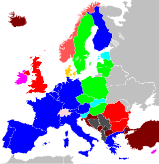 EU, Schengen, EMU, AFSJ (All agreements): 18 c.
EU, Schengen, AFSJ: 3 c.
EU, EMU, AFSJ: 1 c.
EU, Schengen: 2 c.
EU, EMU: 1 c.
EU, AFSJ: 2 c.
EEA, Schengen: 3 c.
Schengen, Bilateral treaties: 1 c.
Candidates, some agreements: 7 c.
Microstates, some agreements: 4 c.
Association Agreement: 3 c.
some agreements: 0 c. EU-Agreements-2011-06-03.svg