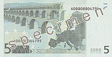 Pirmosios serijos 5 eurų banknotas (reversas)