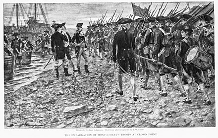 Brigadier-General Richard Montgomery's troops prepare to embark for the invasion of Canada from Crown Point, New York
