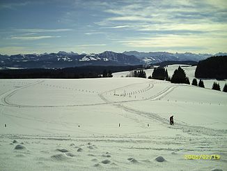 View from the headwaters of the Eschach south-east over the upper Illertal to the Allgäu Alps