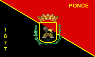The 1877 Flag of the city of Ponce, adopted in 1977, commemorates the year of its city charter Flag of Ponce, Puerto Rico - 1877 version.svg