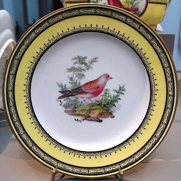 File:Four plates with birds, painters Edme-Francois Bouillat, Sophie Binet, Etienne Evans, Pierre-Joseph Rosset, 1 of 4, Sèvres porcelain, 1793, soft-paste porcelain - Wadsworth Atheneum - Hartford, CT - DSC05474.jpg