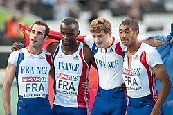 Martial Mbandjock (nummer to fra højre) ved Europamesterskaberne i atletik 2010 i Barcelona, Spanien