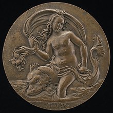 Medallion of a nymph on a dolphin