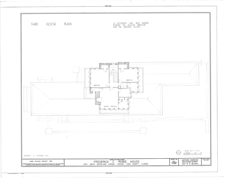 File:Frederick C. Robie House, 5757 Woodlawn Avenue, Chicago, Cook County, IL HABS ILL,16-CHIG,33- (sheet 4 of 14).tif