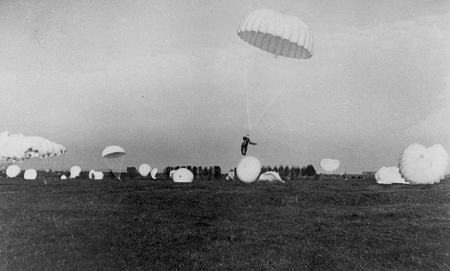 German paratroopers landing at the Ockenburg airfield near The Hague, 10 May 1940