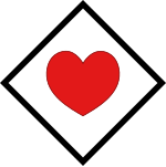 red heart in black square