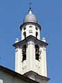 Il campanile della chiesa di Santa Caterina da Siena, Gorreto, Liguria, Italia