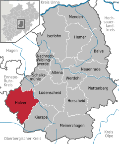 Poziția orașului Halver pe harta districtului Märkischer Kreis