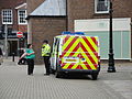 Hampshire Constabulary HX10 EYR, parked in St Thomas Square, Newport, Isle of Wight during the Isle of Wight Stop the Cuts Alliance rally.