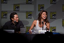 Daniel Dae Kim (left) and Grace Park (right) play cousins Chin Ho Kelly and Kono Kalakaua. It is the second time Park starred in a reimagined show, after Battlestar Galactica, in which her role was previously played by a male. Hawaii Five-0 Panel 2 2010 CC.jpg