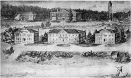 A drawing of the Hayward Indian Boarding School, which was published in 1900 by an unknown author Hayward Indian Boarding School.png